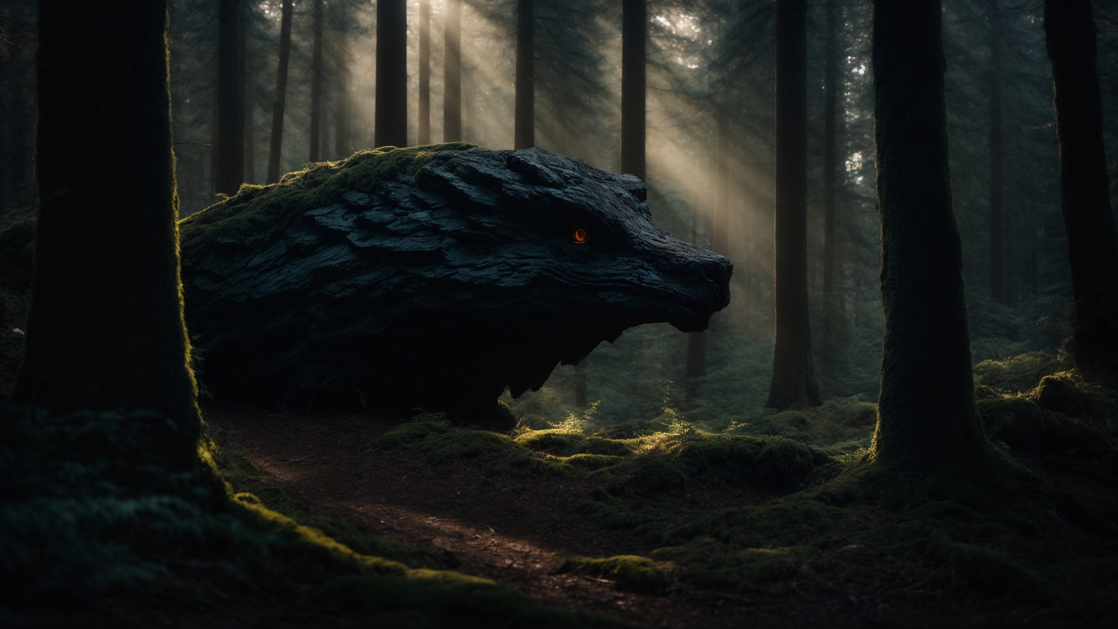 Mysterious cryptid creature in shadowy forest