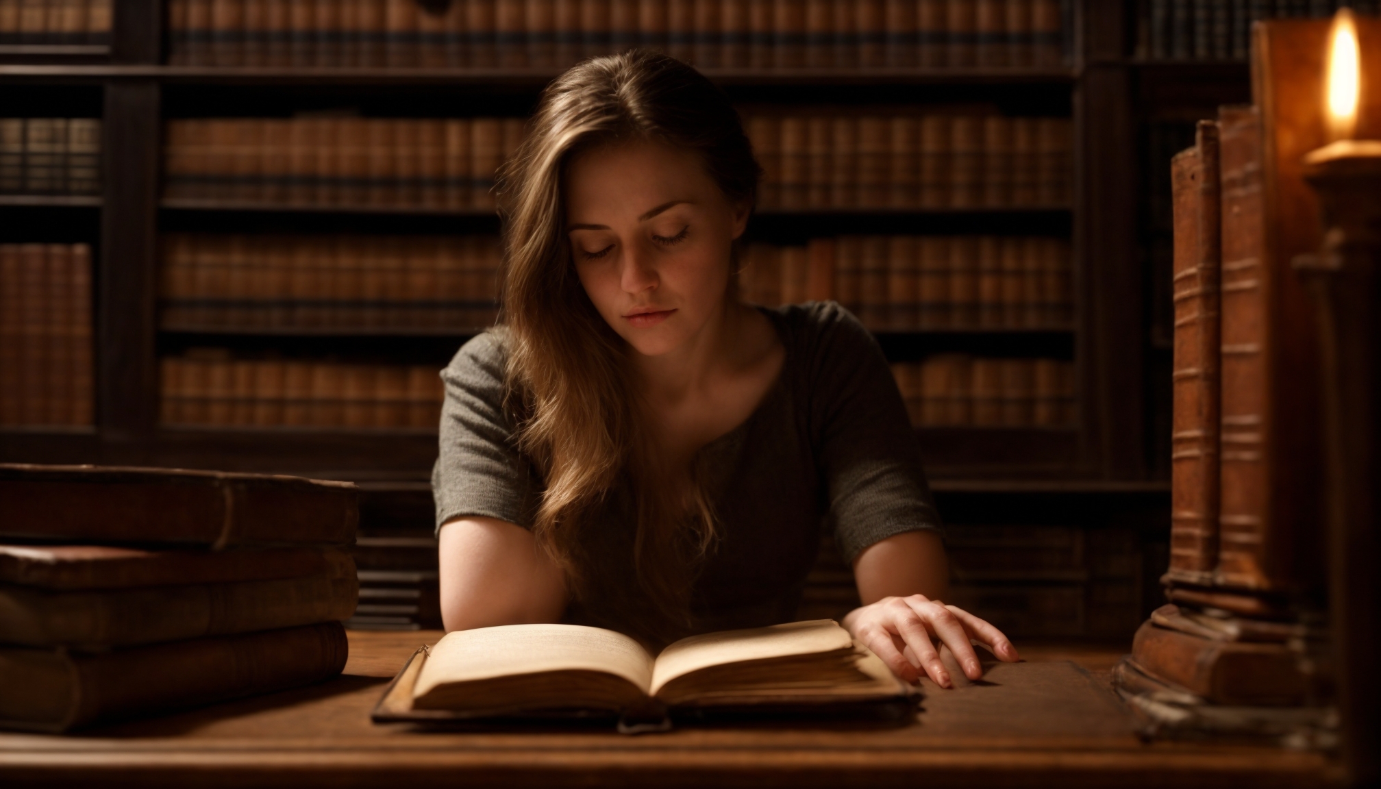 Woman deeply engrossed in researching supernatural mysteries and urban legends